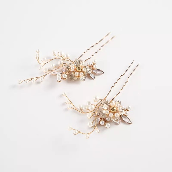 Anthropologie Pearl Gold Wire Hair 1-Pin Accessories Updo Clip On 1pcs - Picture 3 of 16